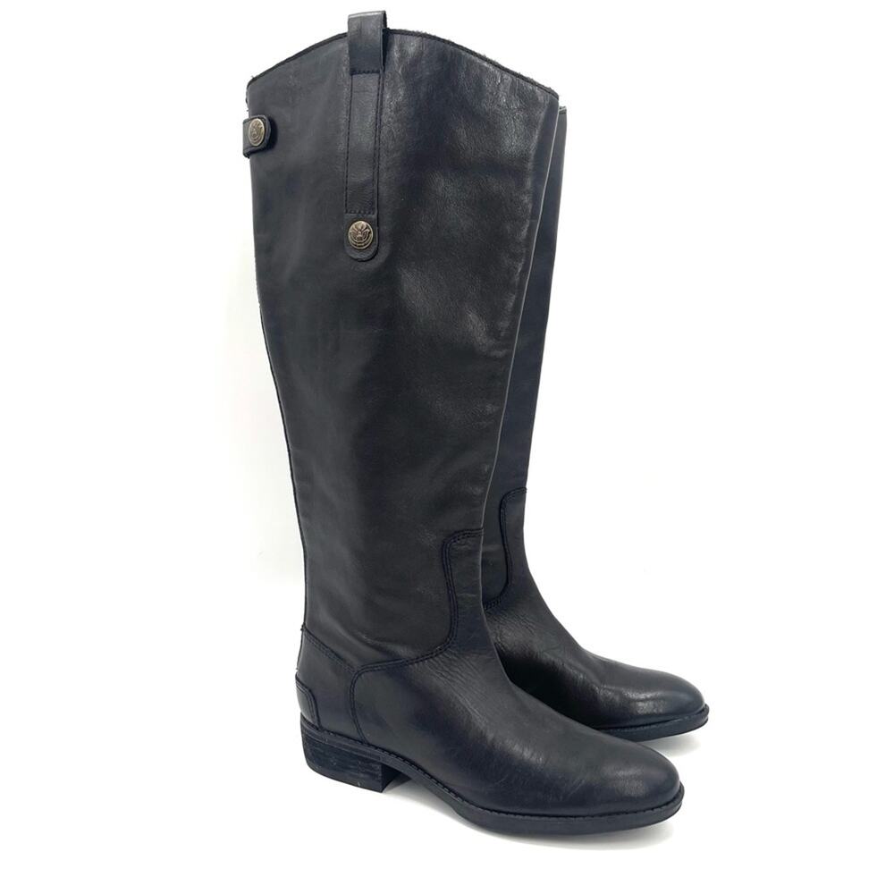 SAM EDELMAN Penny Boots Size 5 Black Leather New with * Flaws Tall Zipper Winter